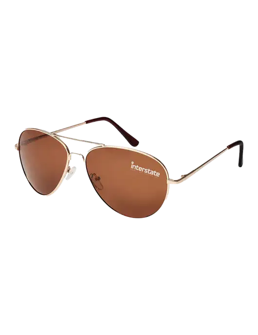 Aviator Coffee Brown with Gold Sunglasses  w/Interstate Logo