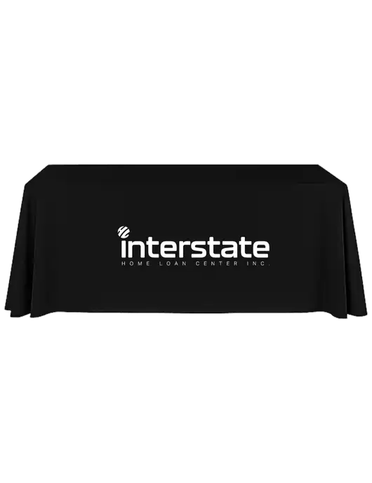 8' Stain-Resistant 4-Sided Black Table Cover w/Interstate Logo
