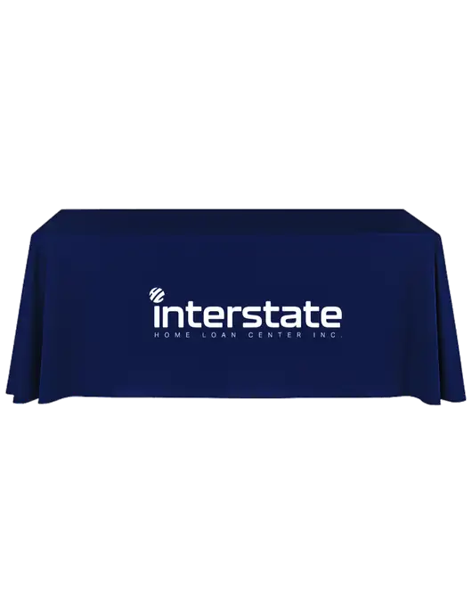 8' Stain-Resistant 4-Sided Dark Navy Table Cover w/Interstate Logo